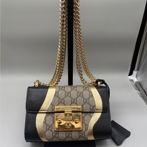 Gucci Padlock GG Supreme Egyptian Gold Wave Shoulder Bag Chain